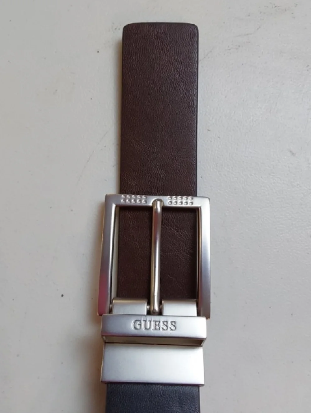 GUESS| Men’s Black Brown Dress Reversible Belt Silver Buckle Preppy New Sz.S
